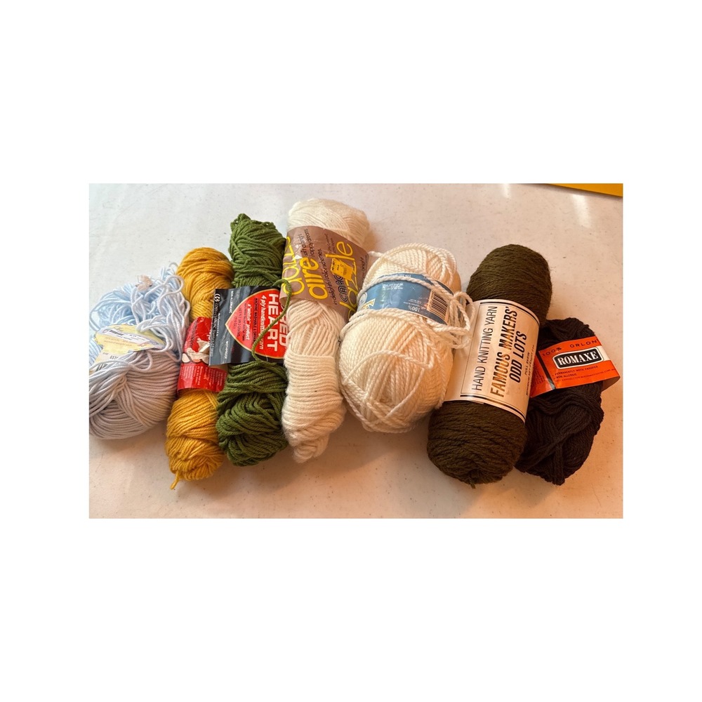 Vintage Yarn Lot Red Heart Caron Dazzle Aire Romaxe Mixed Colors 7 Skeins